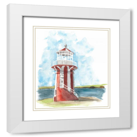 Watercolor Lighthouse III White Modern Wood Framed Art Print with Double Matting by McCavitt, Naomi