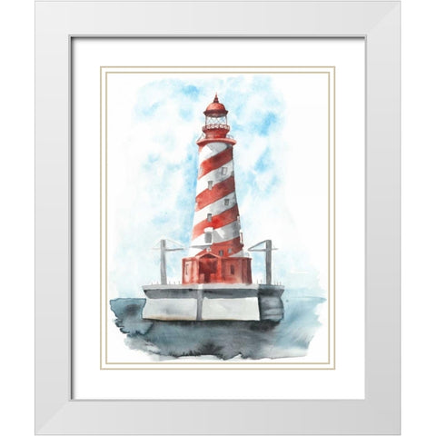 Watercolor Lighthouse IV White Modern Wood Framed Art Print with Double Matting by McCavitt, Naomi