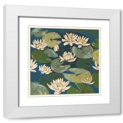 Water Flowers I White Modern Wood Framed Art Print with Double Matting by Meagher, Megan