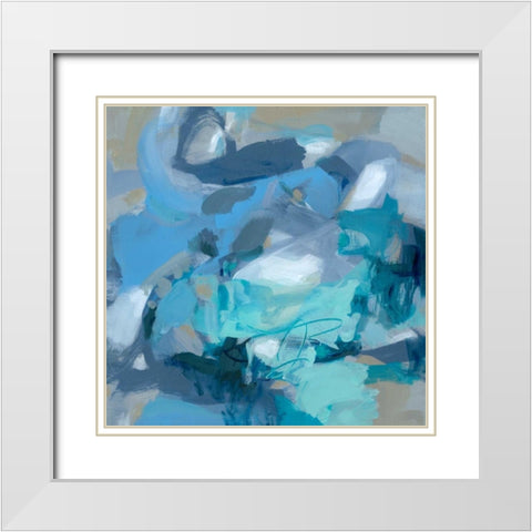 Abstract Blues I White Modern Wood Framed Art Print with Double Matting by Long, Christina