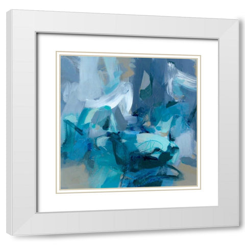 Abstract Blues II White Modern Wood Framed Art Print with Double Matting by Long, Christina