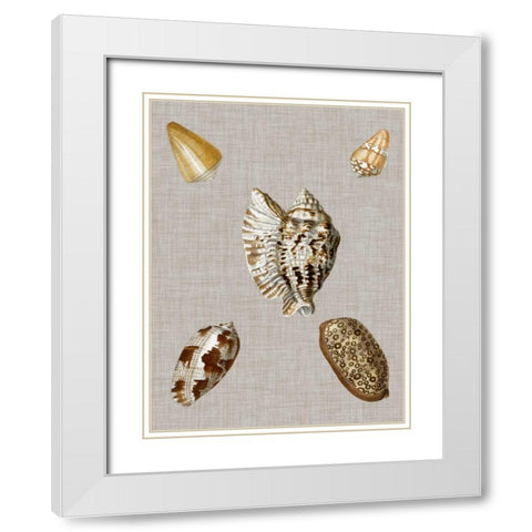 Shells on Linen I White Modern Wood Framed Art Print with Double Matting by Vision Studio