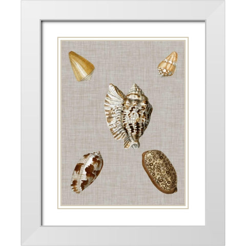 Shells on Linen I White Modern Wood Framed Art Print with Double Matting by Vision Studio