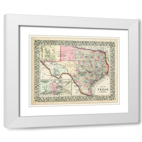 Johnsons Map of Texas White Modern Wood Framed Art Print with Double Matting by Johnson