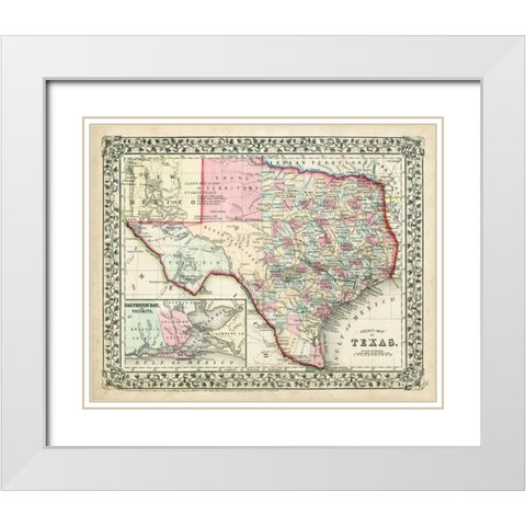 Johnsons Map of Texas White Modern Wood Framed Art Print with Double Matting by Johnson