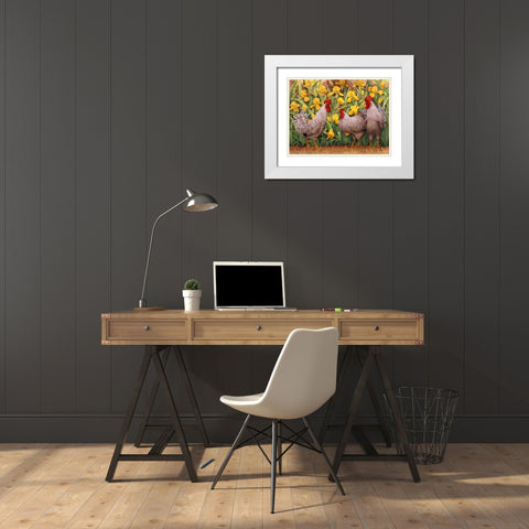 Roosters en Place II White Modern Wood Framed Art Print with Double Matting by Matcham, Marcia