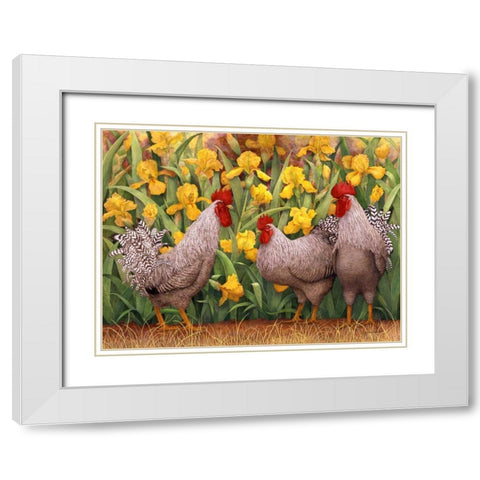 Roosters en Place II White Modern Wood Framed Art Print with Double Matting by Matcham, Marcia