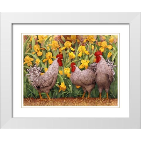 Roosters en Place II White Modern Wood Framed Art Print with Double Matting by Matcham, Marcia