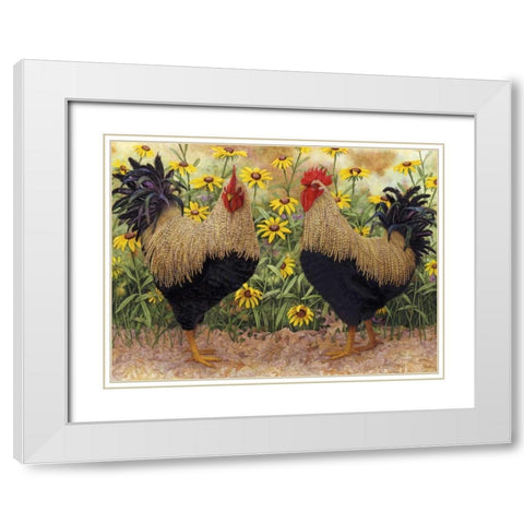 Roosters en Place III White Modern Wood Framed Art Print with Double Matting by Matcham, Marcia