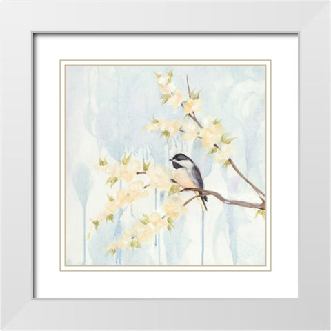 Spring Chickadees I White Modern Wood Framed Art Print with Double Matting by Reynolds, Jade