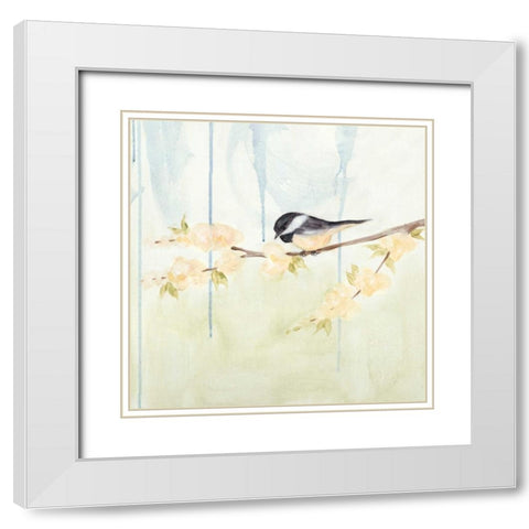 Spring Chickadees III White Modern Wood Framed Art Print with Double Matting by Reynolds, Jade