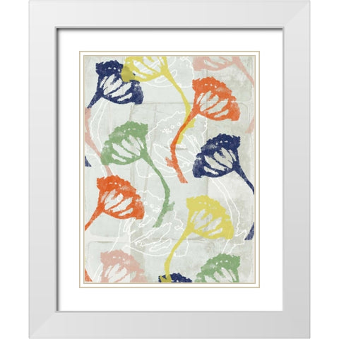 Stamped Floral II White Modern Wood Framed Art Print with Double Matting by Goldberger, Jennifer