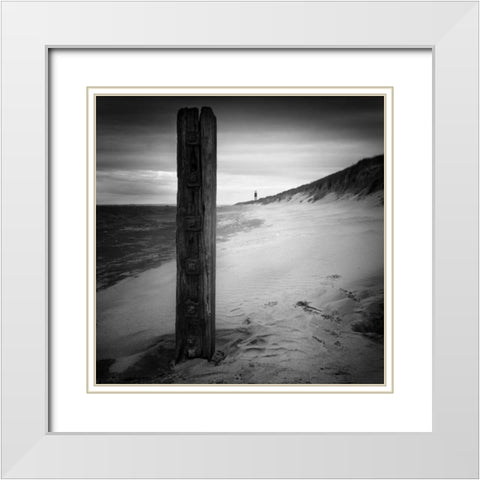 Post and Lighthouse White Modern Wood Framed Art Print with Double Matting by Henson, Martin