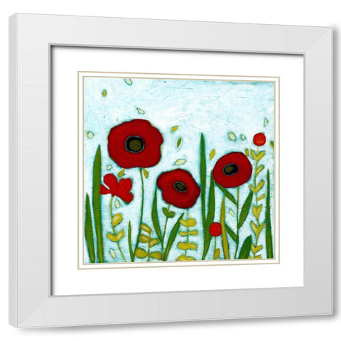Precious Poppies I White Modern Wood Framed Art Print with Double Matting by Vess, June Erica