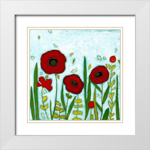 Precious Poppies I White Modern Wood Framed Art Print with Double Matting by Vess, June Erica