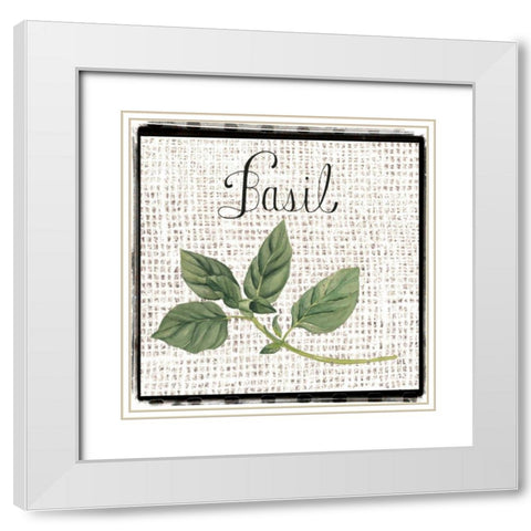 Burlap Herbs V White Modern Wood Framed Art Print with Double Matting by Popp, Grace