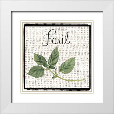 Burlap Herbs V White Modern Wood Framed Art Print with Double Matting by Popp, Grace