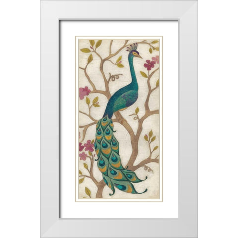 Peacock Fresco I White Modern Wood Framed Art Print with Double Matting by Vess, June Erica