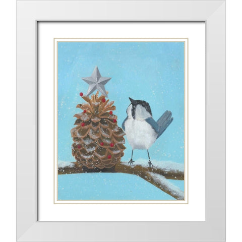 Chickadee Christmas II 2-Up White Modern Wood Framed Art Print with Double Matting by Popp, Grace