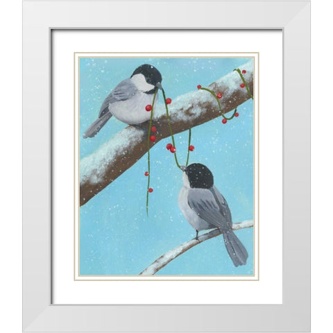 Chickadee Christmas IV 2-Up White Modern Wood Framed Art Print with Double Matting by Popp, Grace