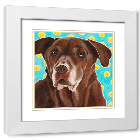 Dlynns Dogs - Get Your Ball White Modern Wood Framed Art Print with Double Matting by Roll, Dylnn