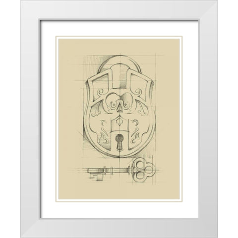 Vintage Padlock I White Modern Wood Framed Art Print with Double Matting by Harper, Ethan