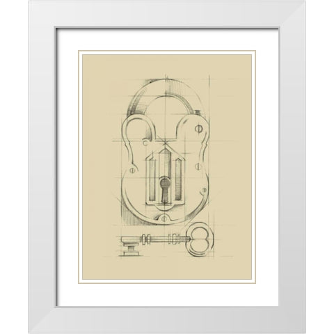 Vintage Padlock II White Modern Wood Framed Art Print with Double Matting by Harper, Ethan