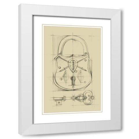 Vintage Padlock III White Modern Wood Framed Art Print with Double Matting by Harper, Ethan