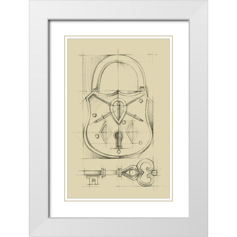 Vintage Padlock III White Modern Wood Framed Art Print with Double Matting by Harper, Ethan