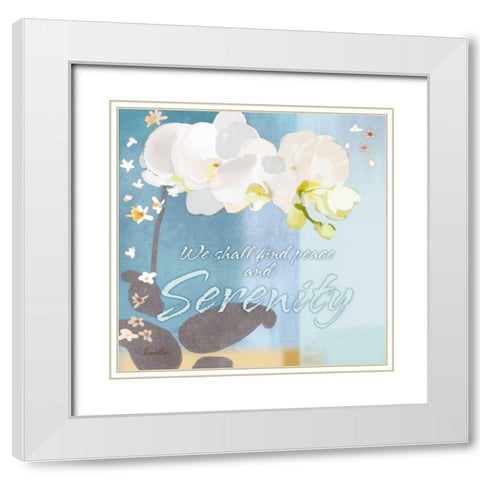 Blue Floral Inspiration I White Modern Wood Framed Art Print with Double Matting by Evelia Designs