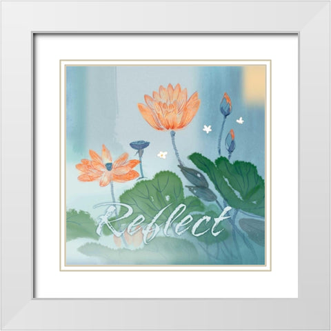 Blue Floral Inspiration V White Modern Wood Framed Art Print with Double Matting by Evelia Designs