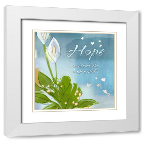 Blue Floral Inspiration IX White Modern Wood Framed Art Print with Double Matting by Evelia Designs