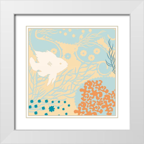 Junes Fish I White Modern Wood Framed Art Print with Double Matting by Evelia Designs