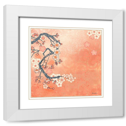 Tokyo Cherry I White Modern Wood Framed Art Print with Double Matting by Evelia Designs