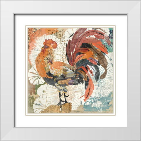 Rooster Flair II White Modern Wood Framed Art Print with Double Matting by Evelia Designs