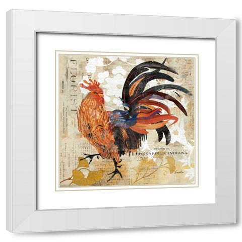 Rooster Flair III White Modern Wood Framed Art Print with Double Matting by Evelia Designs