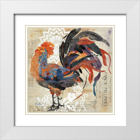 Rooster Flair V White Modern Wood Framed Art Print with Double Matting by Evelia Designs