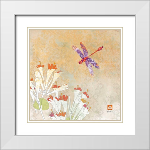 Dragonfly Lustre I White Modern Wood Framed Art Print with Double Matting by Evelia Designs
