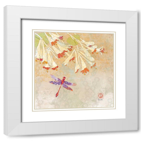 Dragonfly Lustre II White Modern Wood Framed Art Print with Double Matting by Evelia Designs