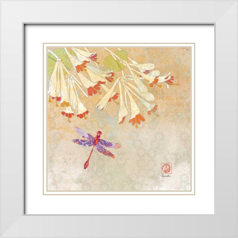 Dragonfly Lustre II White Modern Wood Framed Art Print with Double Matting by Evelia Designs
