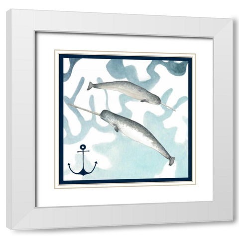 Whale Composition II White Modern Wood Framed Art Print with Double Matting by Meagher, Megan