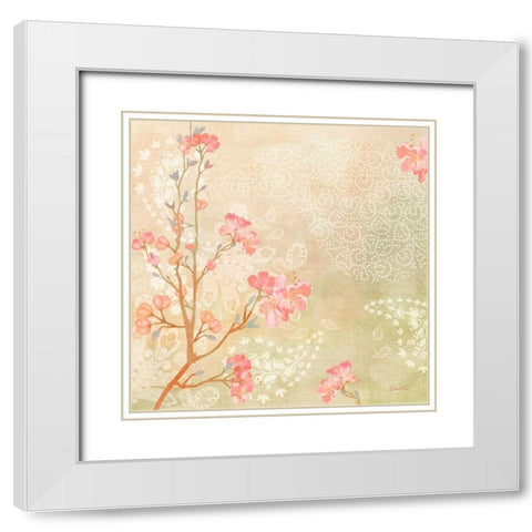 Sweet Cherry Blossoms I White Modern Wood Framed Art Print with Double Matting by Evelia Designs