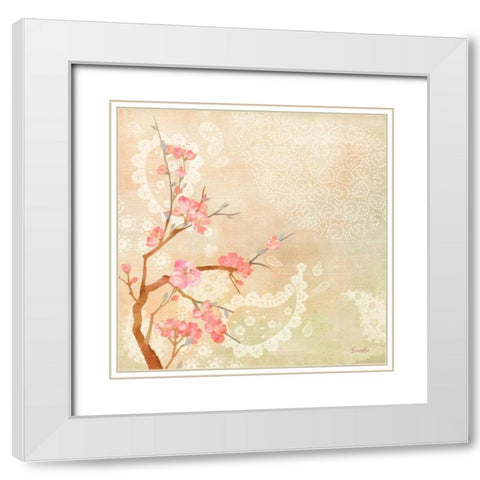 Sweet Cherry Blossoms II White Modern Wood Framed Art Print with Double Matting by Evelia Designs