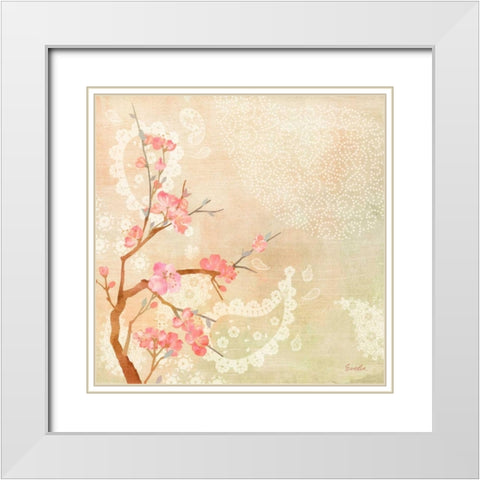 Sweet Cherry Blossoms II White Modern Wood Framed Art Print with Double Matting by Evelia Designs