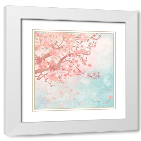 Sweet Cherry Blossoms III White Modern Wood Framed Art Print with Double Matting by Evelia Designs