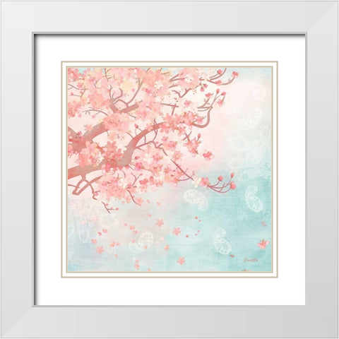 Sweet Cherry Blossoms III White Modern Wood Framed Art Print with Double Matting by Evelia Designs