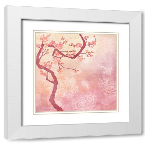 Sweet Cherry Blossoms V White Modern Wood Framed Art Print with Double Matting by Evelia Designs