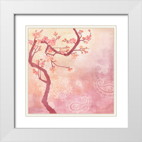Sweet Cherry Blossoms V White Modern Wood Framed Art Print with Double Matting by Evelia Designs