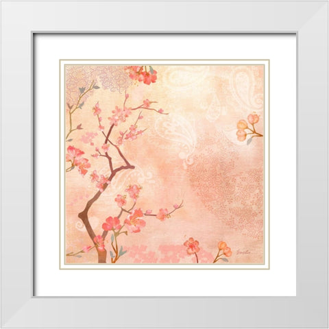 Sweet Cherry Blossoms VI White Modern Wood Framed Art Print with Double Matting by Evelia Designs