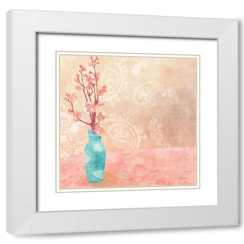 Vase of Cherry Blossoms II White Modern Wood Framed Art Print with Double Matting by Evelia Designs